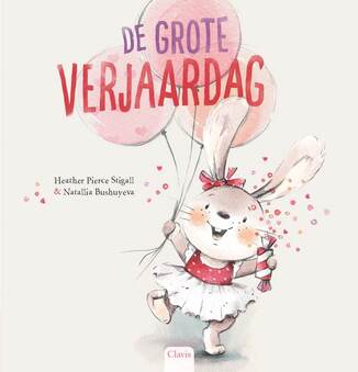 Cover of Dutch copy De Grove Verjaardag bunny holding balloons