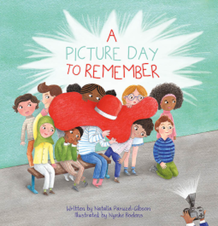 cover of A Picture Day to Remember children posing for class picture with child in large red hat