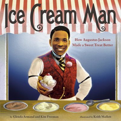 dark skinned man wearing white shirt, red vest with flower in his lapel, and black and gold striped tie. He is holding ice cream sundae with a cherry on top 