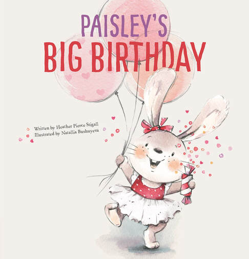 image of cover of Paisley's Big Birthday book bunny holding pink balloons